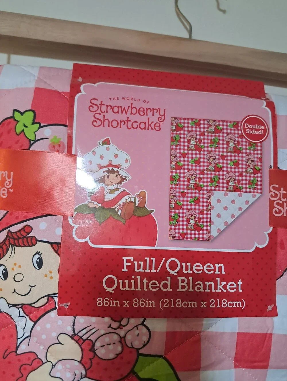 Strawberry Shortcake Reversible Full-queen Pink Gingham Quilt Blanket OEKO-TEK.